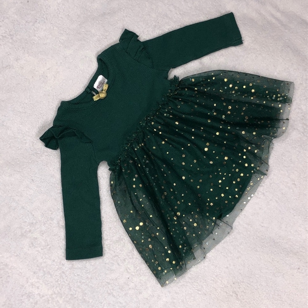 Baby Starters NWOT Green & Gold Longsleeve Onsie Dress 6M